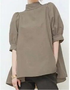 Korėjietiško stiliaus nėščių moterų madingi marškiniai su dideliu lanku, laisvos motinystės palaidinės trumpomis rankovėmis, stovinčios apykakle, žibintuvėlio rankovėmis