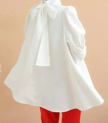 Κορεάτικο στυλ πουκάμισα μόδας για έγκυες γυναίκες με μεγάλο φιόγκο φαρδιά μπλούζες εγκυμοσύνης με κοντό μανίκι γιακά πουκάμισο με φανάρι