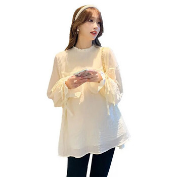 Μακρυμάνικο πουκάμισο με μοντέρνο στυλ για την άνοιξη και το φθινόπωρο για έγκυες γυναίκες Δημιουργικό μονόχρωμο σιφόν τοπ μητρότητας LE998