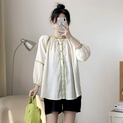 Creative rasedate naiste suvine kontrastne hingav top šifoonsärk vabaaja pikkade varrukatega ühevärviline rasedate topp LF010