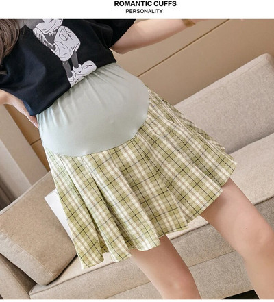 2023. gada vasaras svārki grūtniecēm Vasaras moderni rūtaini svārki ar augstu vidukli Grūtnieču kroku svārki grūtniecēm, īsi svārki