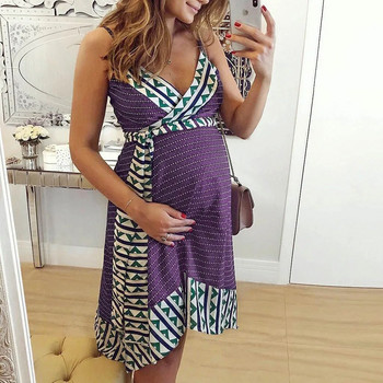 Μόδα φόρεμα εγκυμοσύνης για γυναίκες Έγκυες καλοκαιρινές ρίγες αμάνικο λουράκι V λαιμόκοψης Φόρεμα νοσηλευτικής εγκυμοσύνης Νυχτικό