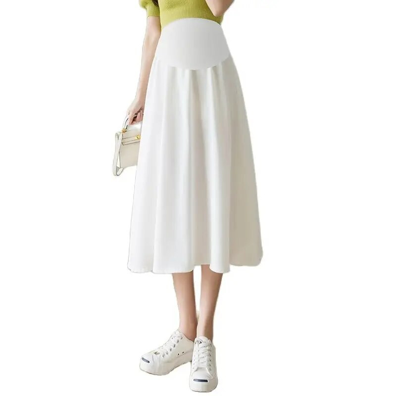 Melns, balts pavasaris, vasara ar augstu vidukli grūtniecēm, gari, brīvi A-veida svārki grūtniecēm, šifona svārki grūtniecēm vairumtirdzniecība