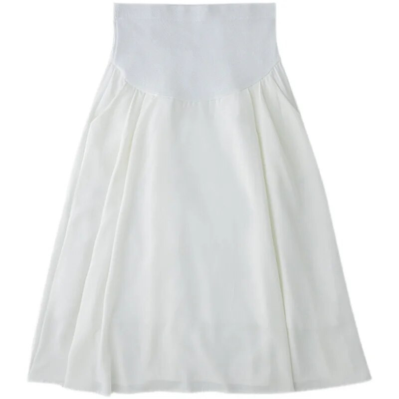 Melns, balts pavasaris, vasara ar augstu vidukli grūtniecēm, gari, brīvi A-veida svārki grūtniecēm, šifona svārki grūtniecēm vairumtirdzniecība