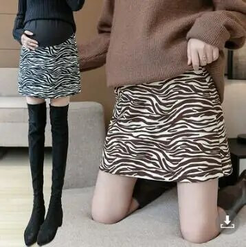 2023 m. vasaros sijonai aukštu juosmeniu nėščiosioms su šortų pamušalu madingi zebriniai dryžuoti nėščios moters sijonai su pieštuku