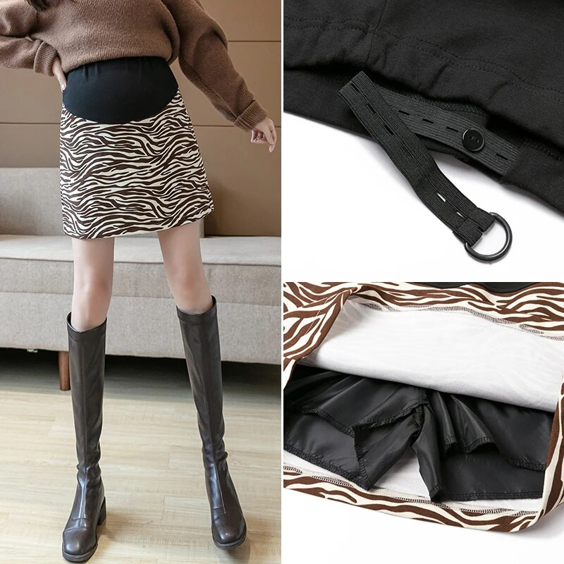 2023 m. vasaros sijonai aukštu juosmeniu nėščiosioms su šortų pamušalu madingi zebriniai dryžuoti nėščios moters sijonai su pieštuku