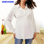 Moteriški marškiniai nėščiosioms ilgomis rankovėmis V formos iškirpte Nėštumo žindymo viršutiniai drabužiai Reguliuojamu juosmeniu Nėščioms maitinant krūtimi