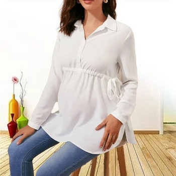 Дамски ризи за бременни с дълъг ръкав, V-образно деколте, бременни, кърмачки, регулируема талия, бременни дрехи за кърмене