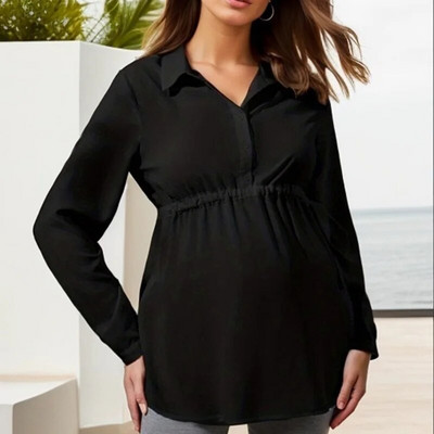 Moteriški marškiniai nėščiosioms ilgomis rankovėmis V formos iškirpte Nėštumo žindymo viršutiniai drabužiai Reguliuojamu juosmeniu Nėščioms maitinant krūtimi