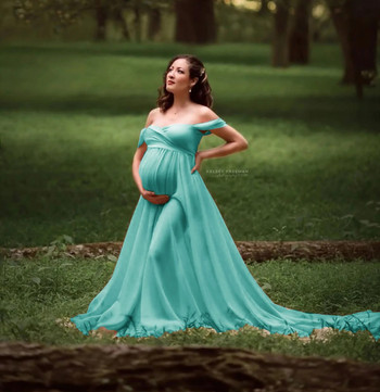 Σέξι φορέματα εγκυμοσύνης για φωτογραφική λήψη Φόρεμα εγκυμοσύνης Photography Prop Off Shoulders Maxi Φορέματα Ρούχα για έγκυες γυναίκες