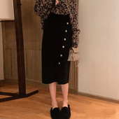 2023 talvel rasedad kõrge vöökohaga silmkoelised seelikud õhukesed puusad eesnööbid keskmise pikkusega pliiatsseelikud rasedate kõhuseelikud