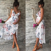 Rasedatele mõeldud riided Varrukateta V-kaelusega rannakleit Vestido vabaaja lilleline raseda kleit Suspender Sundress Rasedusriided