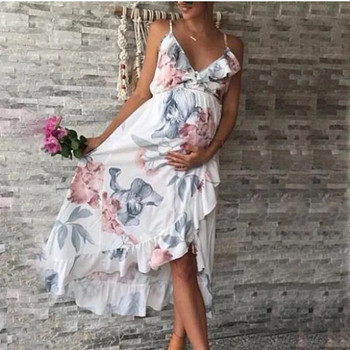 Ρούχα εγκυμοσύνης Αμάνικο φόρεμα παραλίας με λαιμόκοψη Vestido Casual Floral φόρεμα εγκύων Ζαρτιέρες Sundress Ρούχα εγκυμοσύνης