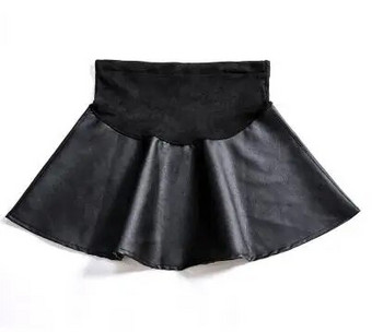 Μαύρες PU Φούστες εγκυμοσύνης Fashion Care Κοιλιά Κοντή φούστα Ελαστική μέση Ρούχα εγκυμοσύνης Φούστες για έγκυες γυναίκες