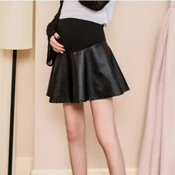 Μαύρες PU Φούστες εγκυμοσύνης Fashion Care Κοιλιά Κοντή φούστα Ελαστική μέση Ρούχα εγκυμοσύνης Φούστες για έγκυες γυναίκες