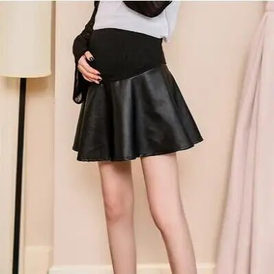 Must PU-st rasedatele mõeldud seelikud, moehooldus, kõht, lühike seelik, elastne vöökoht, rasedatele mõeldud riided, seelikud rasedatele