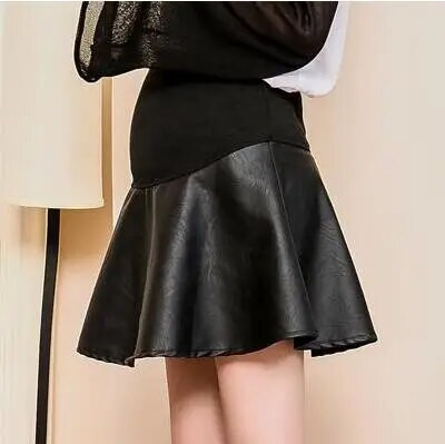 Must PU-st rasedatele mõeldud seelikud, moehooldus, kõht, lühike seelik, elastne vöökoht, rasedatele mõeldud riided, seelikud rasedatele