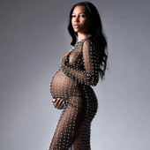 Suknelės nėščiosioms Fotosesija Žiūrėti per perlų krištolą permatomas tiulis Nėštumo fotografija Ilgos suknelės nėščioms moterims