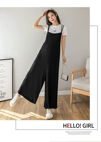 Didelio dydžio kombinezonai nėščiosioms plačiomis kojomis Vasariniai ilgi, laisvi šliaužtinukai nėščioms moterims šifoniniai kombinezonai plačiomis kojomis klostuotos kelnės