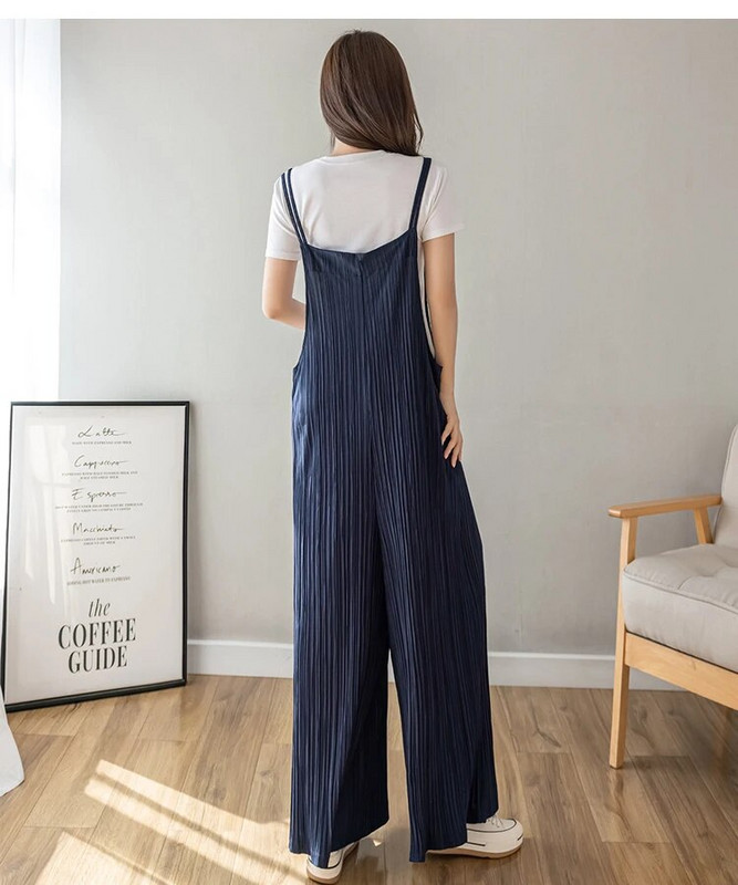 Didelio dydžio kombinezonai nėščiosioms plačiomis kojomis Vasariniai ilgi, laisvi šliaužtinukai nėščioms moterims šifoniniai kombinezonai plačiomis kojomis klostuotos kelnės