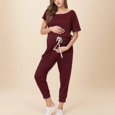 Ολόσωμη φόρμα εγκυμοσύνης Γυναικεία κοντό μανίκια μονόχρωμη ρυθμιζόμενη μέση έγκυος casual crewnneck Romper παντελόνι Ρούχα καινούργια