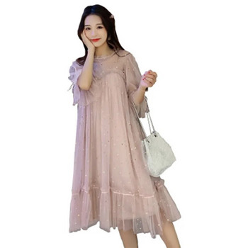 Νέο 2023 καλοκαιρινό βαμβακερό φόρεμα εγκυμοσύνης παγιέτες νεράιδα φορέματα εγκυμοσύνης Casual μισό μανίκι φαρδύ φόρεμα εγκύων zomer jurk