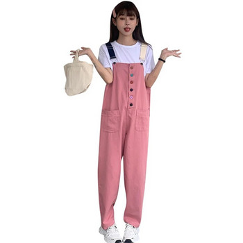 Κορεάτικο φόρμες εγκυμοσύνης Καλοκαιρινή μόδα ροζ φόρμες με τσέπες συν μέγεθος έγκυος τζιν ρόμπες φαρδιά τζιν