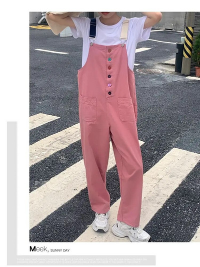 Κορεάτικο φόρμες εγκυμοσύνης Καλοκαιρινή μόδα ροζ φόρμες με τσέπες συν μέγεθος έγκυος τζιν ρόμπες φαρδιά τζιν