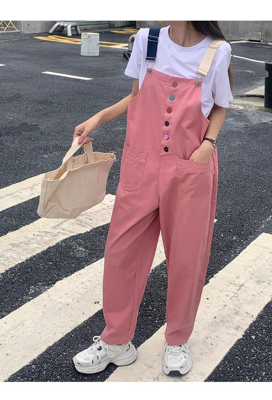 Κορεάτικο φόρμες εγκυμοσύνης Καλοκαιρινή μόδα ροζ φόρμες με τσέπες συν μέγεθος έγκυος τζιν ρόμπες φαρδιά τζιν