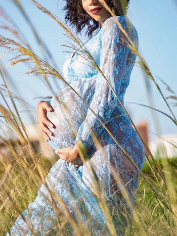 Δαντελένιο φόρεμα εγκυμοσύνης για PhotoShoot Φωτογραφία εγκυμοσύνης Σέξι V λαιμόκοψη Φορέματα μάξι φόρεμα για εγκυμονούσες ντους μωρών
