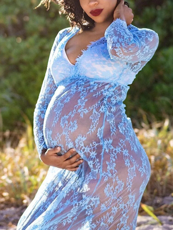 Suknelė nėriniuotai, skirta fotosesijai Nėščiųjų fotografijai Seksualios V kaklo suknelės maksimalios suknelės plius dydžio nėščioms moterims Kūdikių dušas