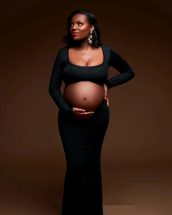 Φορέματα εγκυμοσύνης για φωτογράφιση Sexy Cut Out Μπροστινό Ανοιχτό μάξι φόρεμα εξώπλατο Φωτογραφία γάμου για έγκυες γυναίκες Ρούχα XL