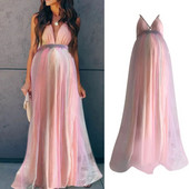 Seksualios nėščiosios suknelės Fotografija ilgo nėštumo fotosesijos rekvizitai Kūdikių vakarėliams Vaivorykštės tiulis nėščioms moterims Maxi suknelė