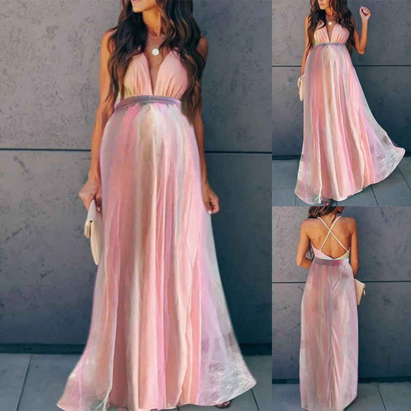 Seksualios nėščiosios suknelės Fotografija ilgo nėštumo fotosesijos rekvizitai Kūdikių vakarėliams Vaivorykštės tiulis nėščioms moterims Maxi suknelė