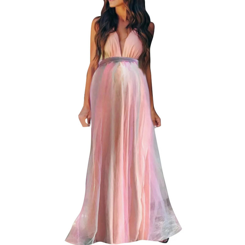 Seksualios nėščiosios suknelės Fotografija ilgo nėštumo fotosesijos rekvizitai Kūdikių vakarėliams Vaivorykštės tiulis nėščioms moterims Maxi suknelė