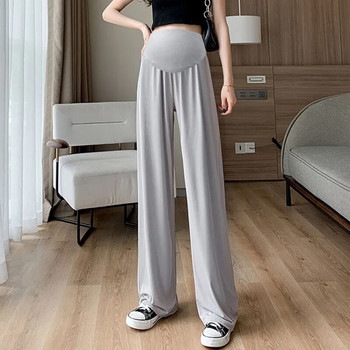 Едноцветни коремни панталони за бременни Едноцветни тънки и готини прави панталони с висока талия за бременни Дълги свободни панталони за бременни