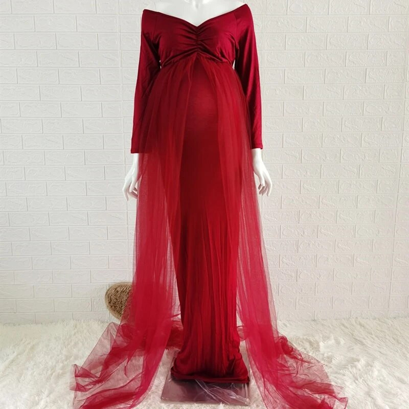 Grūtnieču tilla Maxi kleitas Baby Shower Kokvilnas aizmugurējā kleita Elastīga Grūtnieces Rozā Eleganta Fotokleita