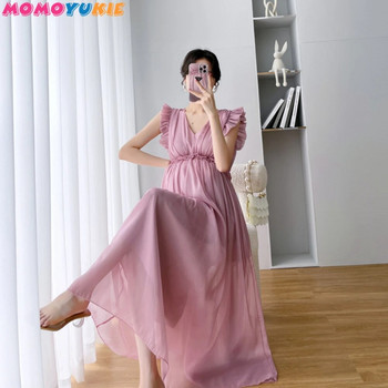 Καλοκαιρινά φορέματα για πάρτι Φόρεμα εγκυμοσύνης Fairy Φόρεμα με πέταλο με ψηλή μέση V-λαιμόκοψη Φόρεμα εγκύων Αμάνικο φόρεμα σιφόν πριγκίπισσας