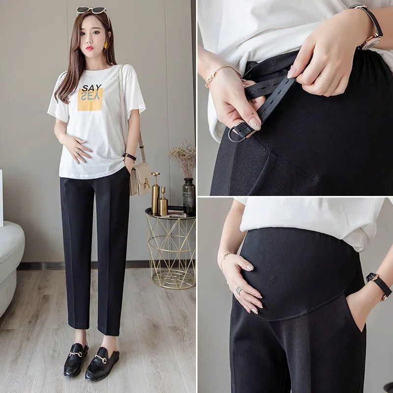 2023 Έγκυες παντελόνι κοιλιά καλοκαιρινό μαύρο Μόδα κομψό επίσημο παντελόνι εγκυμοσύνης μέχρι τον αστράγαλο ρούχα εργασίας εγκυμοσύνης με