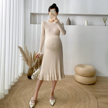 Φθινοπωρινά χειμωνιάτικα πλεκτά μακρύ πουλόβερ εγκυμοσύνης Chic Ins Κομψά Ρούχα φόρεμα με λεπτή γραμμή για έγκυες γυναίκες Εγκυμοσύνη
