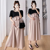 Suvine rasedate pikk kleit ruudukujuline krae lühikeste varrukatega lapiline šifoonist riided rasedatele volangidega raseduskleidid