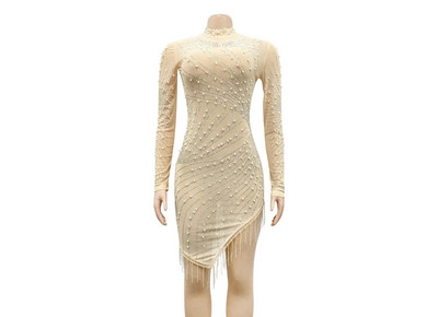 Φόρεμα με μαργαριτάρι Rhinestone Maternity Photography Stretchy Tulle Crystal Skinny Photo Shoot Φόρεμα με φούντα με πλήρες μανίκι