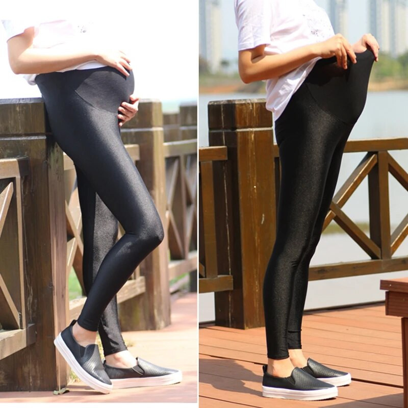 nėščiosioms pavasaris rudeniui ploni siauri antblauzdžiai nėščiosioms grynai juodi ryškiai blizgantys antblauzdžiai step pėdos kelnės