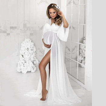 Λευκό σιφόν Boho Maternity Shoot Μακρύ Φόρεμα Φωτογραφία Βοημίας Έγκυος