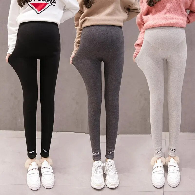 Χειμερινό φθινόπωρο Εγκυμοσύνη Κολάν εγκύων Γράμμα Smile Παντελόνι Ζεστό Βελούδινο Θηλασμό Κοιλιακά Ρούχα Για Skinny εγκυμοσύνης