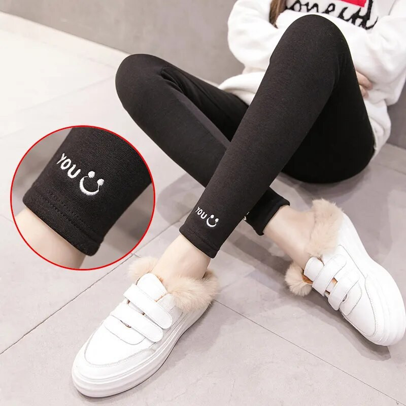 Χειμερινό φθινόπωρο Εγκυμοσύνη Κολάν εγκύων Γράμμα Smile Παντελόνι Ζεστό Βελούδινο Θηλασμό Κοιλιακά Ρούχα Για Skinny εγκυμοσύνης