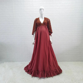 Μακριά φορέματα με λαιμόκοψη με λαιμόκοψη σκουριάς Boho μακρύ φόρεμα για έγκυες γυναίκες για φωτογράφηση