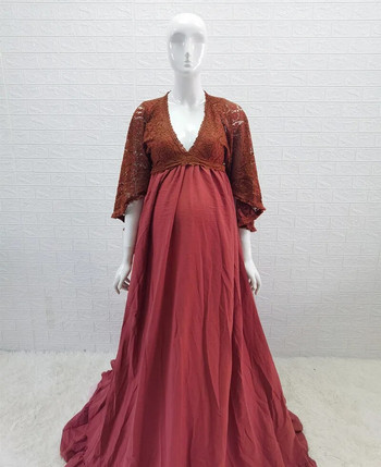 Μακριά φορέματα με λαιμόκοψη με λαιμόκοψη σκουριάς Boho μακρύ φόρεμα για έγκυες γυναίκες για φωτογράφηση