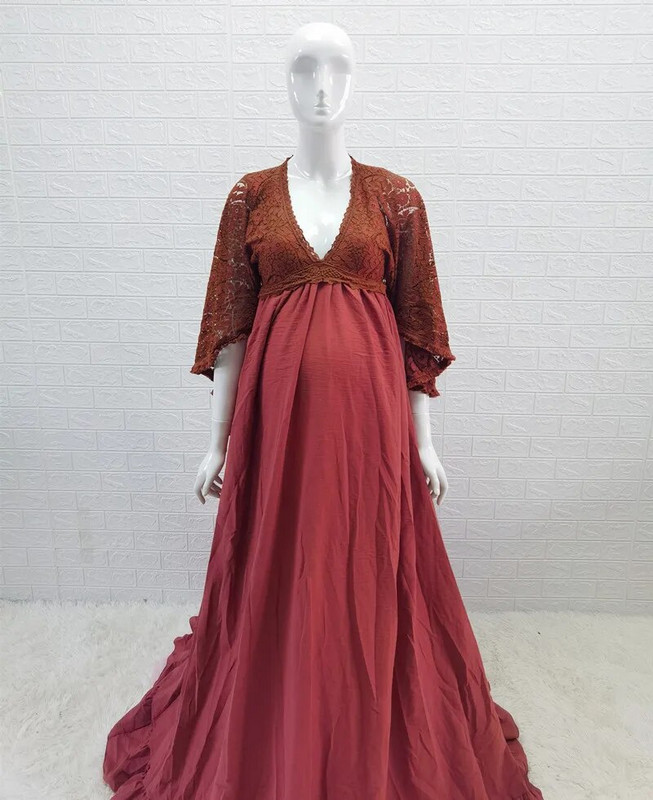 Roostepits Boho rasedate fotograafia rekvisiidid Pikad kleidid V-kaelusega Boheemi rasedatele naistele pikk kleit fotosessiooniks