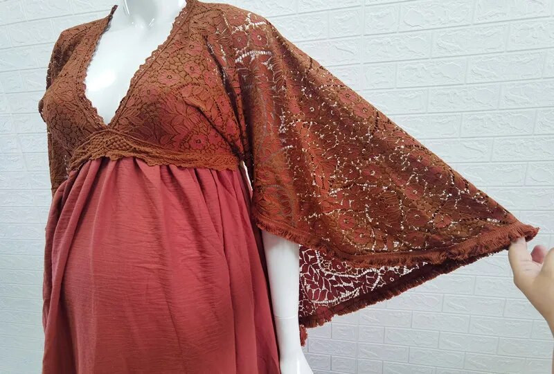 Roostepits Boho rasedate fotograafia rekvisiidid Pikad kleidid V-kaelusega Boheemi rasedatele naistele pikk kleit fotosessiooniks